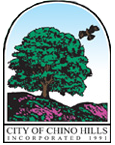 Seal of Chino Hills, California with a tree, hills, a bird, and text around the border.